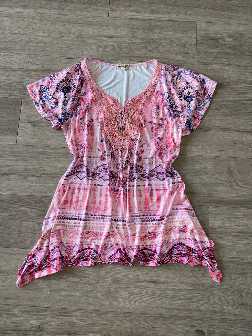 ONE WORLD Pink Floral V-Neck Top